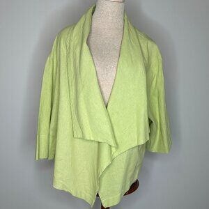 Heydari Women's Lagenlook Linen Jacket Top Long Sleeve Lime Colored Size Medium